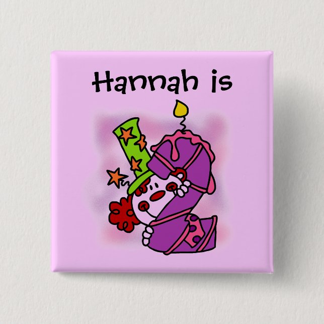 Purple Candle Clown 2nd Birthday Button (Front)