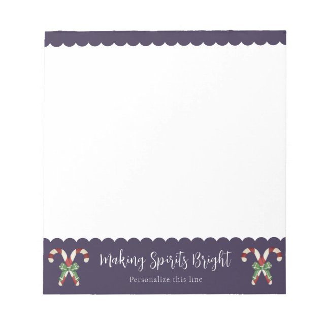 Purple Candy Cane Festive Holiday Personalised Notepad (Front)