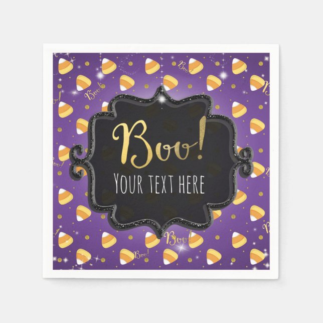 Purple Candy Corn & Gold Dots Whimsical Halloween Napkin (Front)