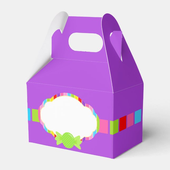 Purple Candyland Inspired Sweet Treat Favour Boxes (Front Side)