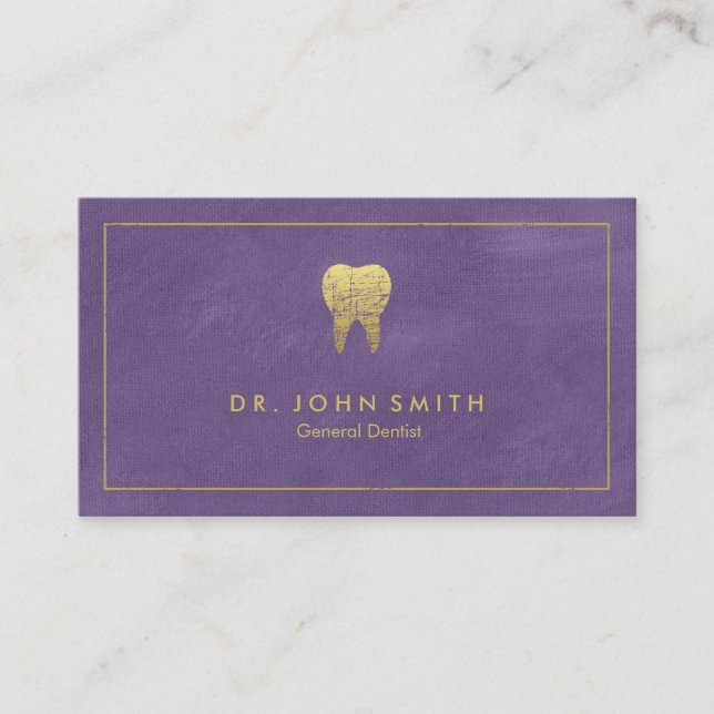 Purple Canvas Golden Frame & Tooth -  Dentist Appointment Card (Front)
