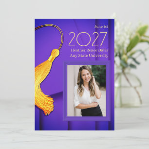 Purple Cap and Gown with Gold Tassel Announcement