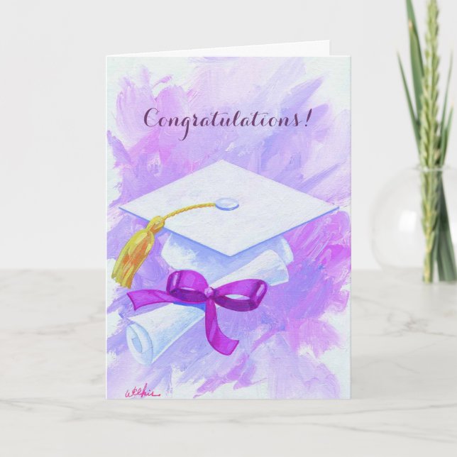 Purple cap graduation customisable card (Front)