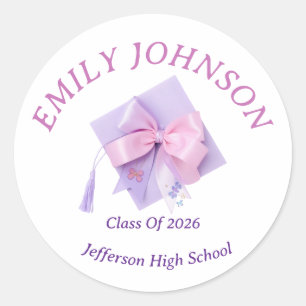 Purple Cap Graduation Personalised Classic Round Sticker