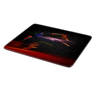 purple car dance cutting board