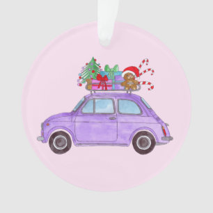 Purple Car with Christmas Gifts Ornament