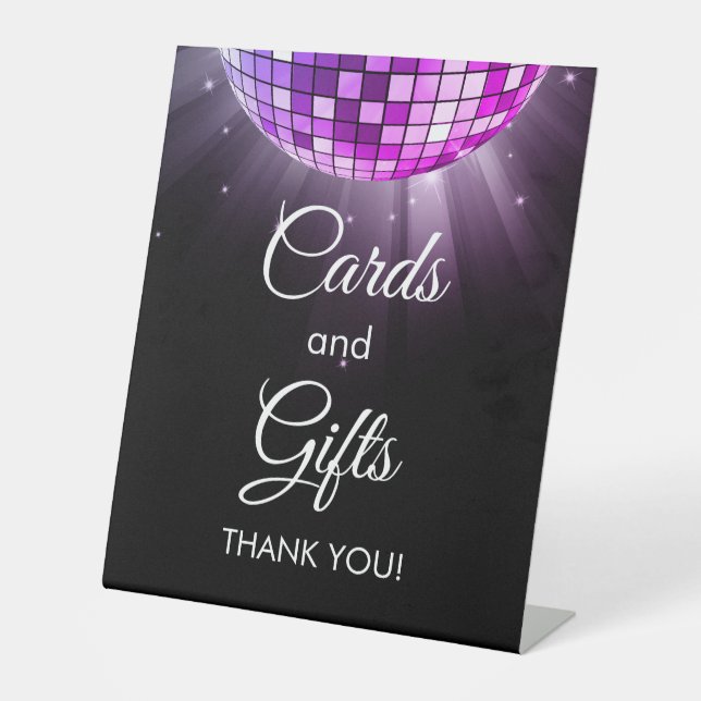 Purple Cards and Gifts 70's Disco Ball Pedestal Sign (Front)