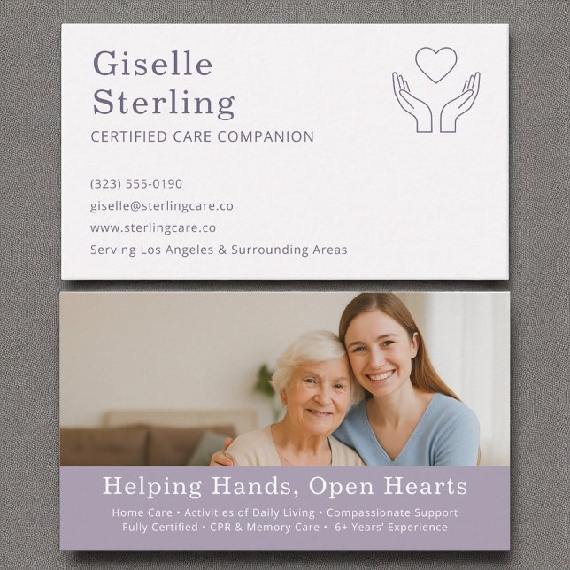 Purple Caregiver and Senior Companion Photo Business Card (Creator Uploaded)