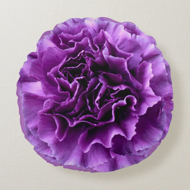 Purple Carnation Flower Round Pillow (Front)