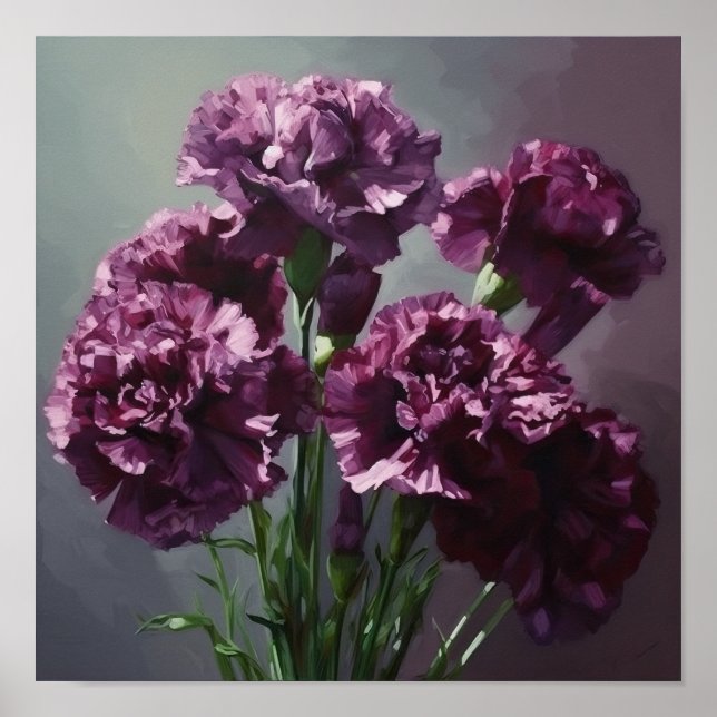 Purple Carnations Flower Art Print Poster (Front)