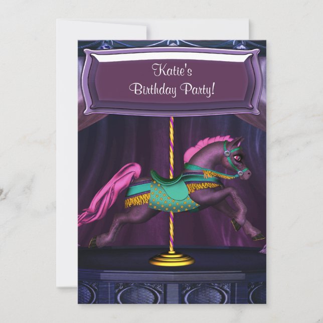 Purple Carousel Pony Girls Birthday Party Invitati Invitation (Front)