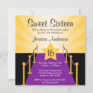 Purple Carpet Hollywood Sweet 16 Birthday Party Invitation
