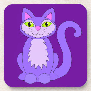 Purple Cartoon Cat Snaggletooth Kitty Coasters
