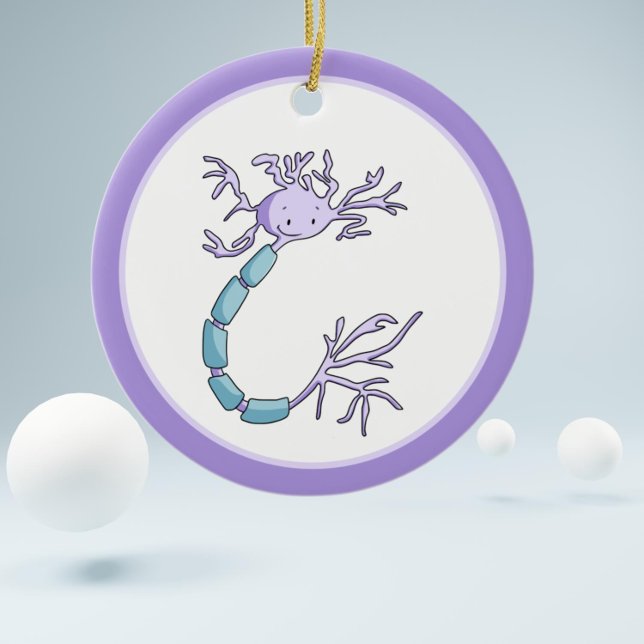 Purple Cartoon Neuron Cell Biology Christmas  Ceramic Tree Decoration (Cute cartoon neuron illustration  christmas ornament makes the perfect gift for biologists)