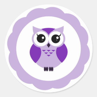 Purple cartoon owl classic round sticker