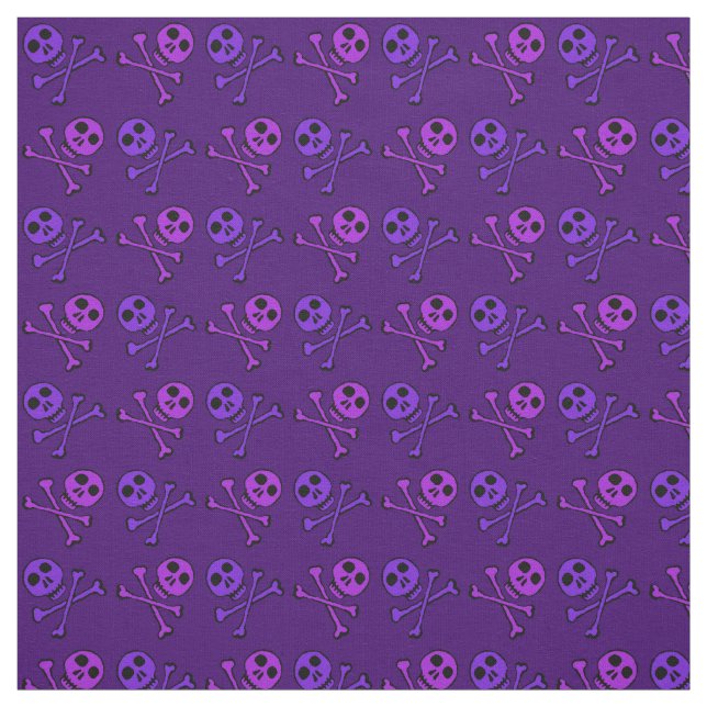 Purple Cartoon Skull Pattern Fabric (Swatch)