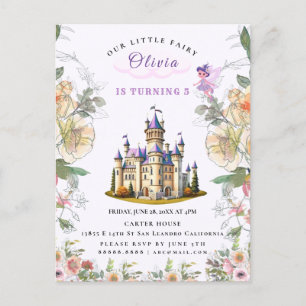 Purple Castle Fairytale Birthday Theme with Fairy Invitation Postcard