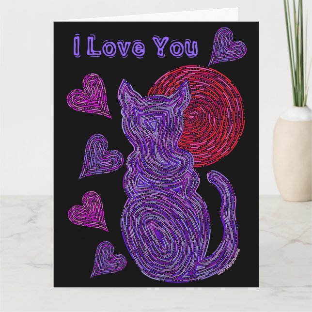 Purple Cat And The Moon Cat Lover Anniversary Card (Front)