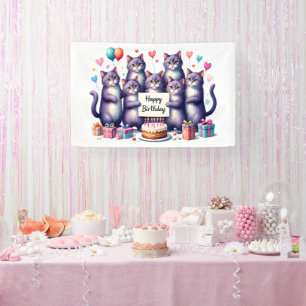 Purple Cat Birthday Celebration Illustration Banner