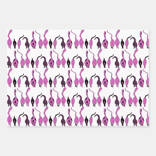 Purple Cat Butts Pattern Wrapping Paper Sheet (Front)