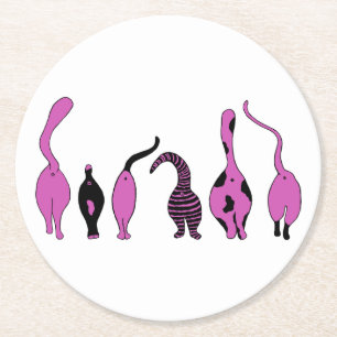Purple Cat Butts Round Paper Coaster