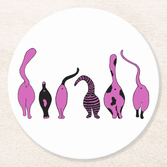 Purple Cat Butts Round Paper Coaster (Front)