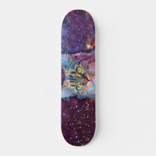 Purple cat in space skateboard