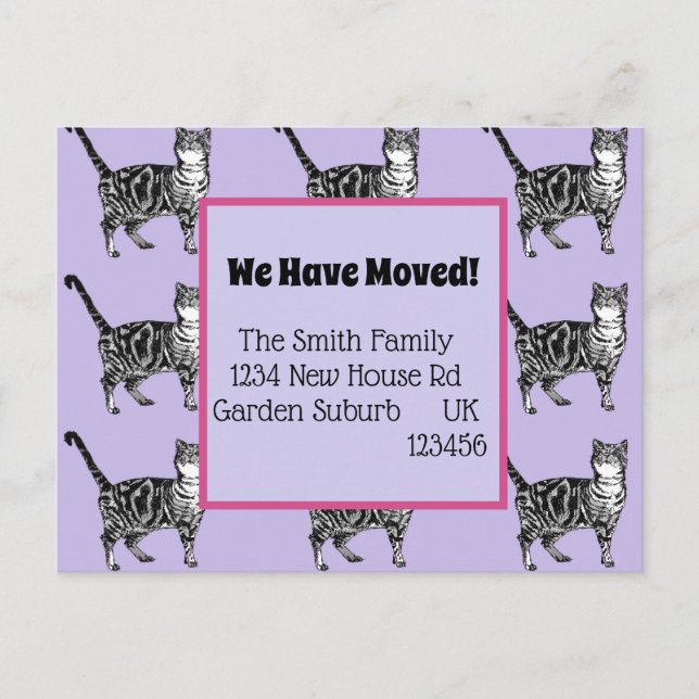 Purple Cat New Address Postcard, We Are Moving Postcard (Front)