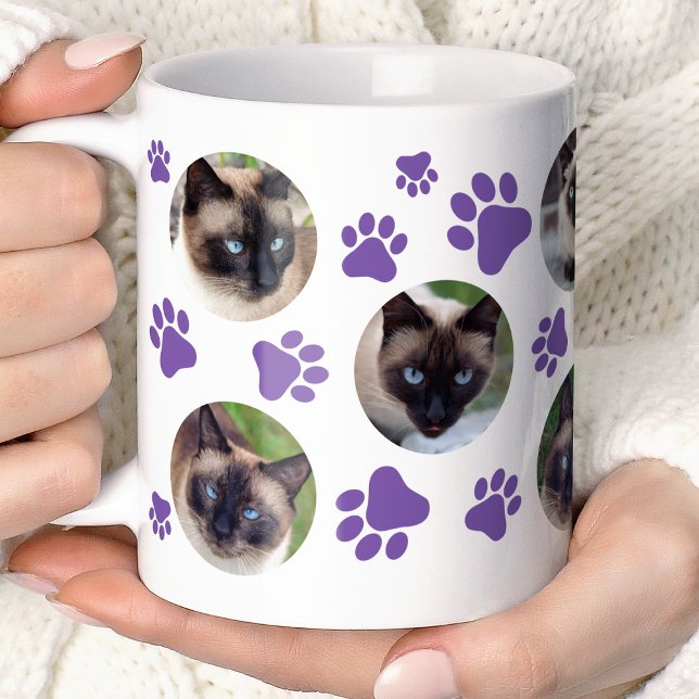 Purple Cat Pawprint 8 Photo Collage Coffee Mug (Creator Uploaded)