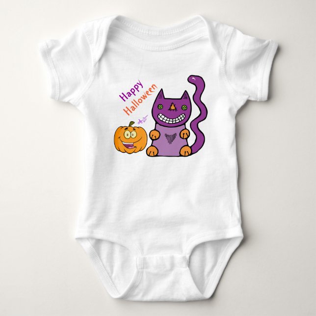 Purple Cat & Pumpkin Infant Creeper (Front)