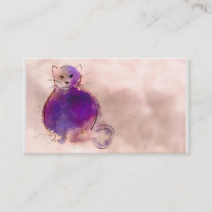 purple cat watercolor design whimsical artistic business card