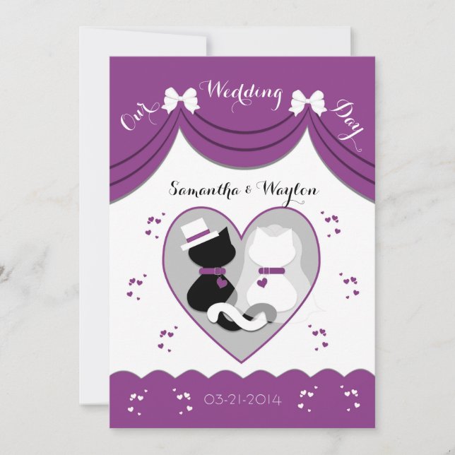 Purple Cat Wedding Couple Invitations (Front)
