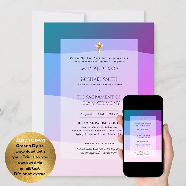 Purple  Catholic Nuptial Mass Wedding Invitation (Creator Uploaded)