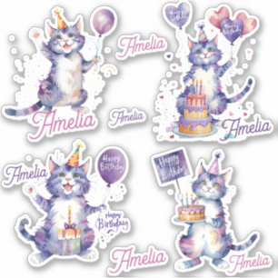 Purple Cats Happy Birthday Personalized