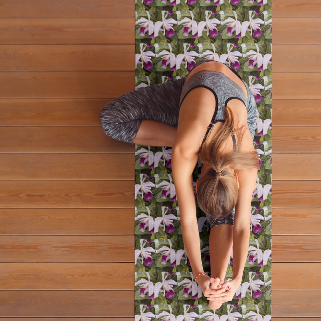 Purple Cattleya Orchids Floral Pattern Yoga Mat (In Situ (Person on Mat))