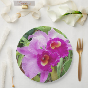 Purple Cattleya Orchids Paper Plate