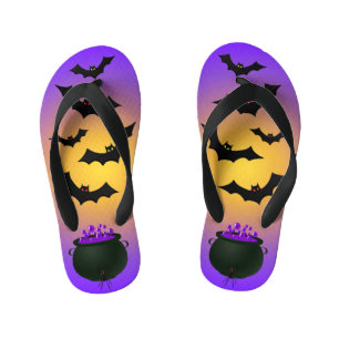 Purple Cauldron and Bats Kid's Jandals