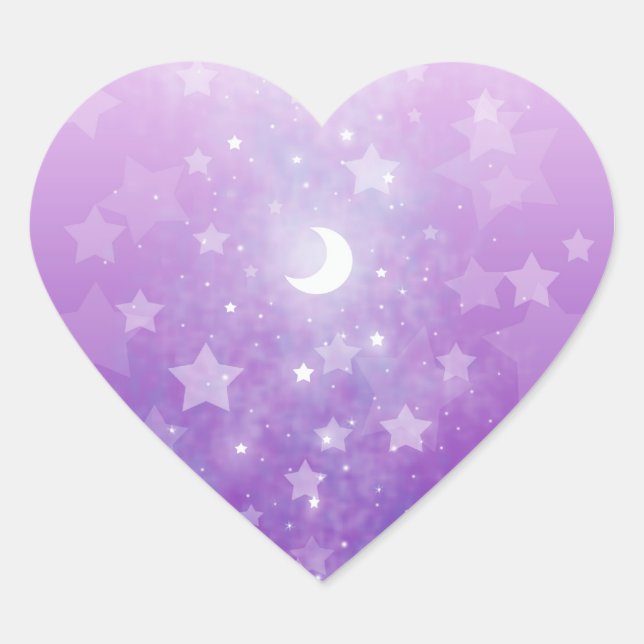 Purple Celestial Fantasy Art Stars and Moon Heart Sticker (Front)