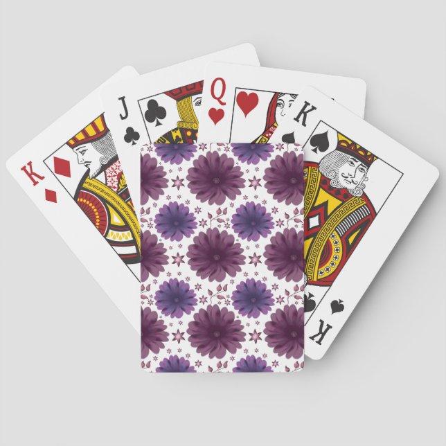 Purple Celestial Floral Pattern Playing Cards (Back)