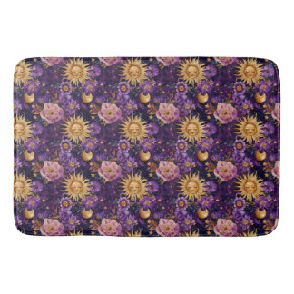 Purple Celestial Floral Sun Moon and Stars Bath Mat