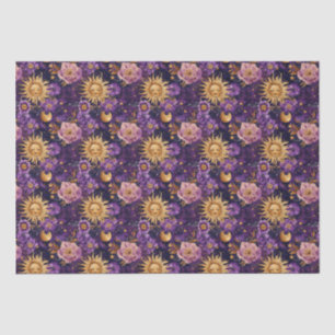 Purple Celestial Floral Sun Moon and Stars  Tissue Paper