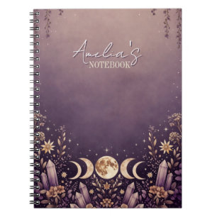 Purple Celestial Moon Phase Crystal Notebook