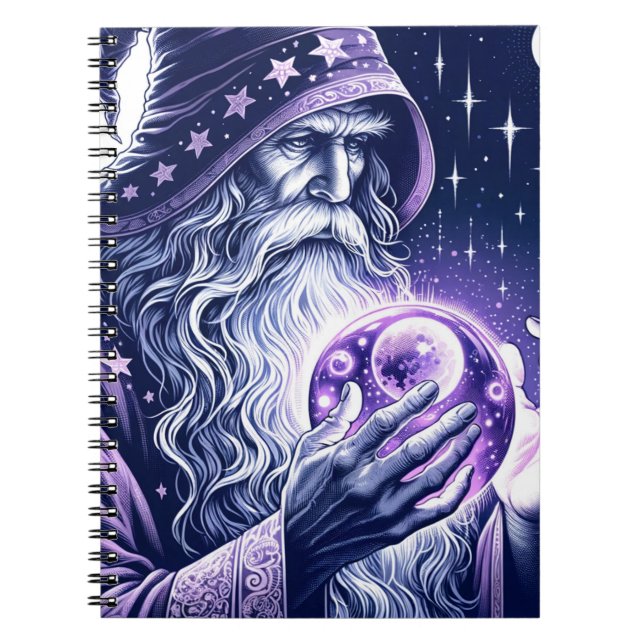 Purple Celestial Space Gazing Crystal Ball Wizard Notebook (Front)