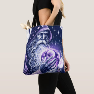 Purple Celestial Space Gazing Crystal Ball Wizard Tote Bag