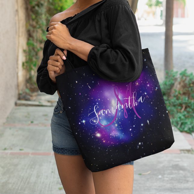 Purple Celestial Space Photo Monogram Tote Bag (Purple Celestial Photo Monogram Tote Bag)