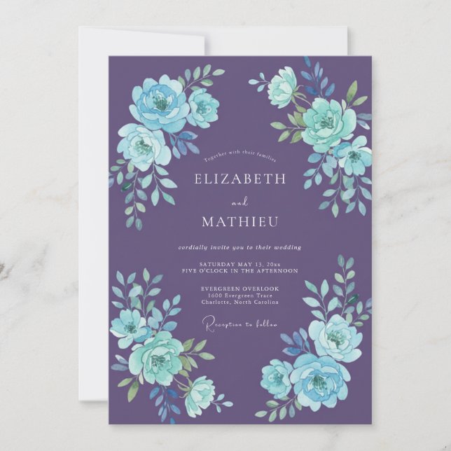Purple Celestial Winter Wedding Invitation (Front)