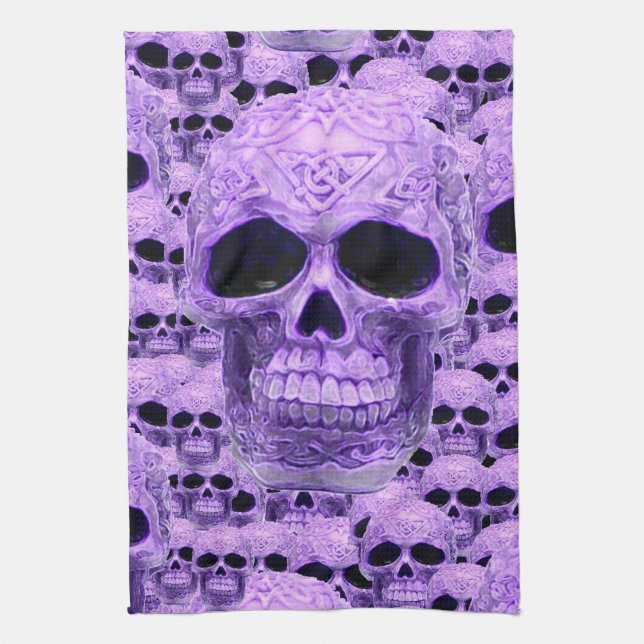 Purple celtic gothic skull tea towel (Vertical)