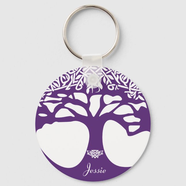 Purple Celtic Tree of Life Key Ring Customisable (Front)