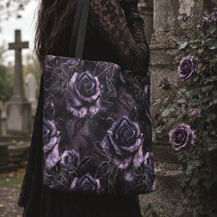 Purple Cemetery Roses Gothic Graveyard Tote Bag