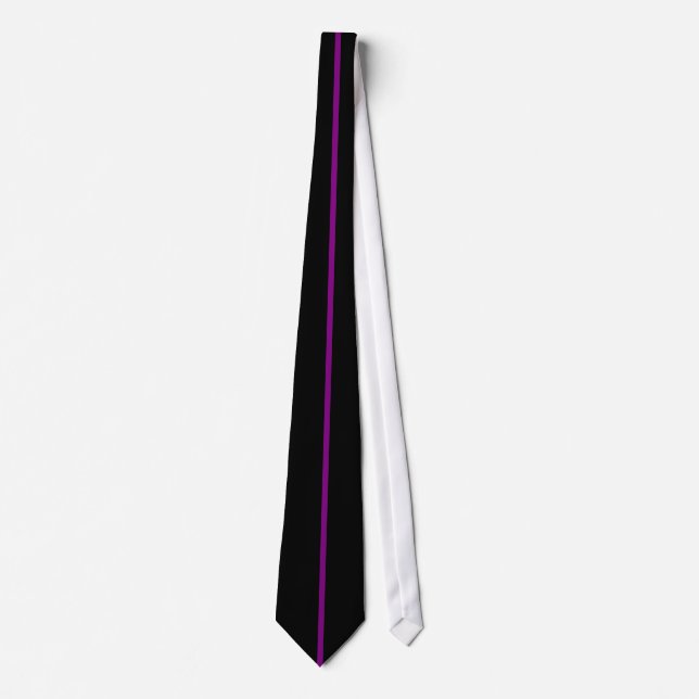 Purple Centred Thin Vertical Line on Black Tie (Front)